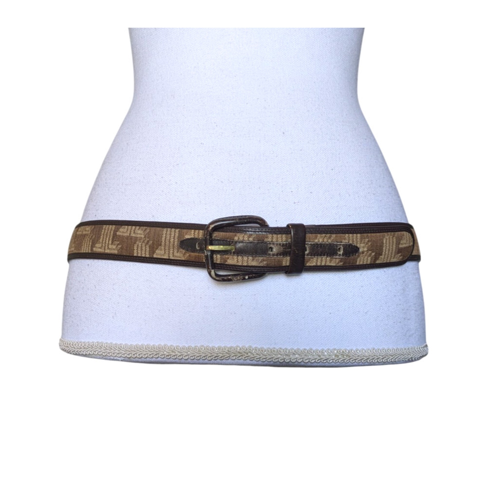 Vintage Lanvin Paris Brown Tan Monogram Belt Size 38 Small Logo Leather Suede